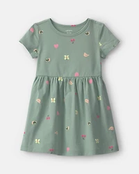 Toddler Girl Butterfly Short-Sleeve Dress - Green