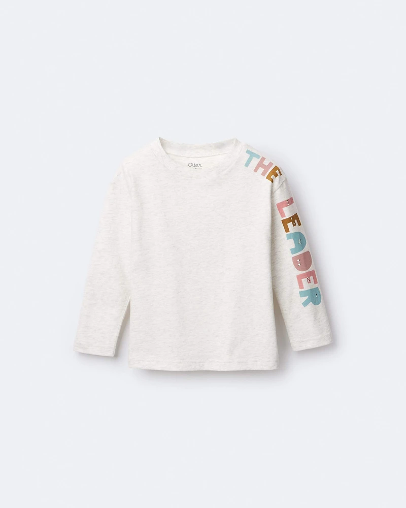 Toddler 'The Leader' Long-Sleeve Relaxed Graphic Tee - Light Heather Grey