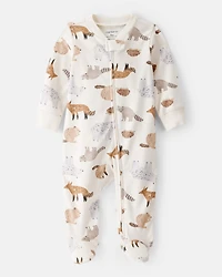 Baby Boy Fox Print 100% Cotton Long-Sleeve Sleeper - White
