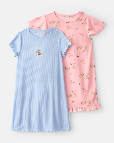 Girls 2-Pack Easter Bunny Loose Fit Night Gown - Pink/Blue