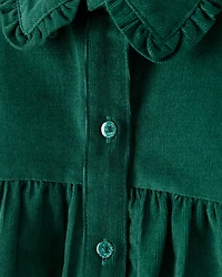Toddler Girl Corduroy Long-Sleeve Occasion Dress - Green
