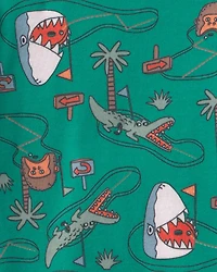 Toddler Boy Shark Golf 100% Cotton Short-Sleeve Snug Fit 4-Piece pyjama Set - Blue/Green