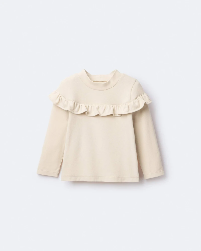Toddler Girl Mock Neck Ruffle Top - Khaki