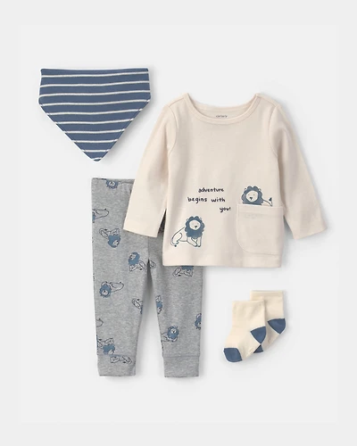 Baby Boy 4-Piece Lion Top & Pant Set