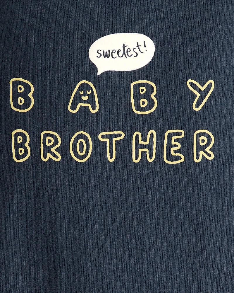 Baby Boy Sweetest Brother Cotton Long-Sleeve Graphic Bodysuit - Navy Blue