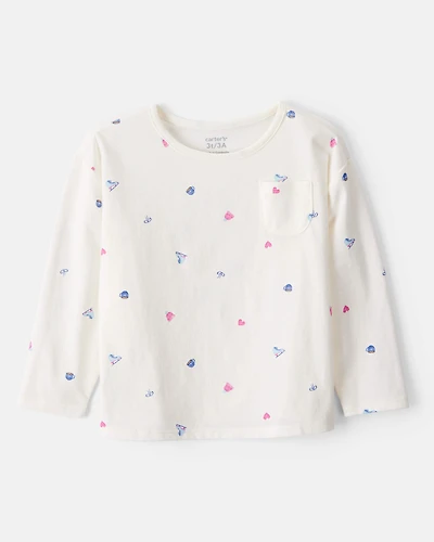 Toddler Girl Winter Print Long-Sleeve Top - White
