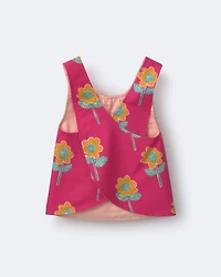 Toddler Girl Reversible Cross-Back Top Floral Print - Hot Pink