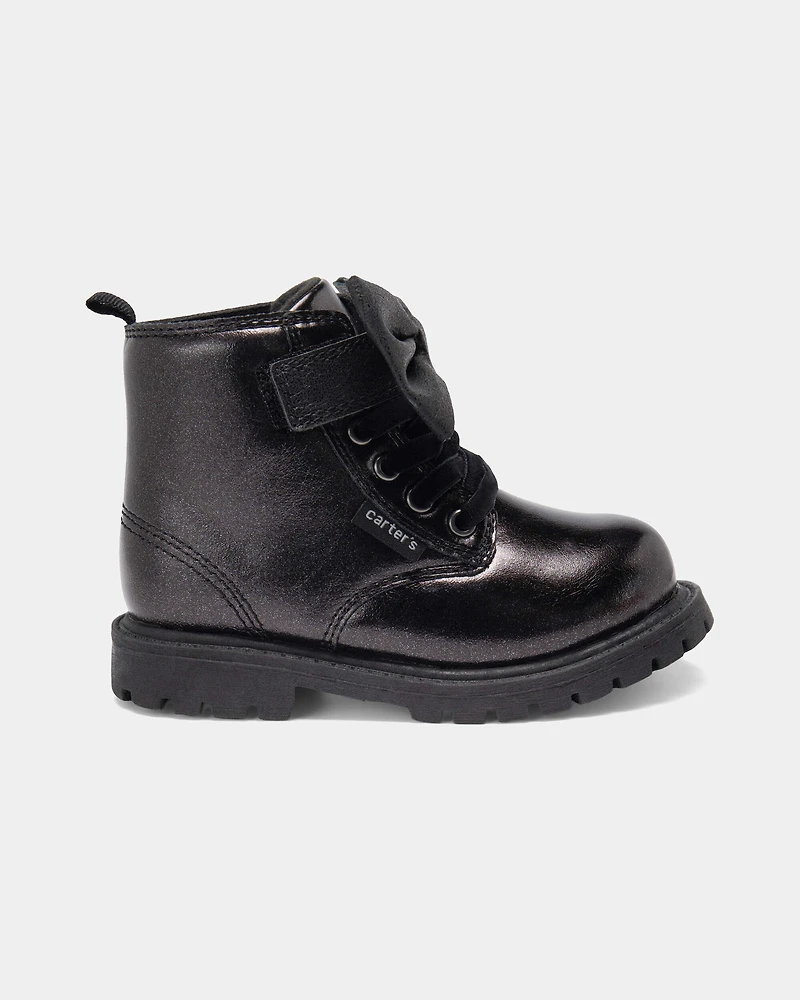 Toddler Girl Bow Ankle Boots - Black