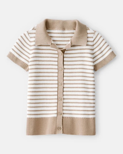 Girls Striped Button-Down Short-Sleeve Tee