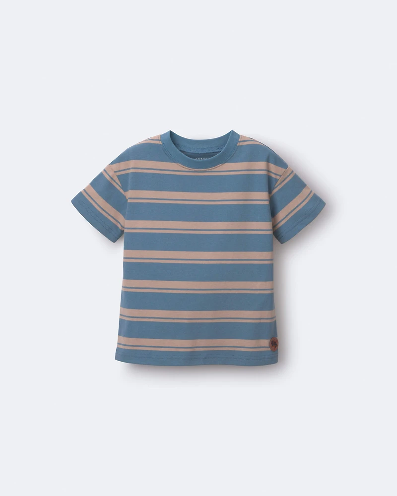 Toddler Relaxed Tee Stripes – Slate Blue/Brown