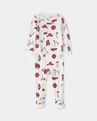 Toddler Boy Firetruck 100% Cotton Snug Fit 1-Piece Pyjama Set - White