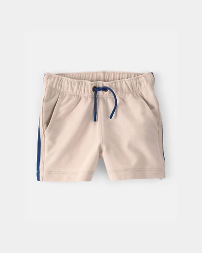 Baby Boy Striped French Terry Shorts - Khaki/Blue