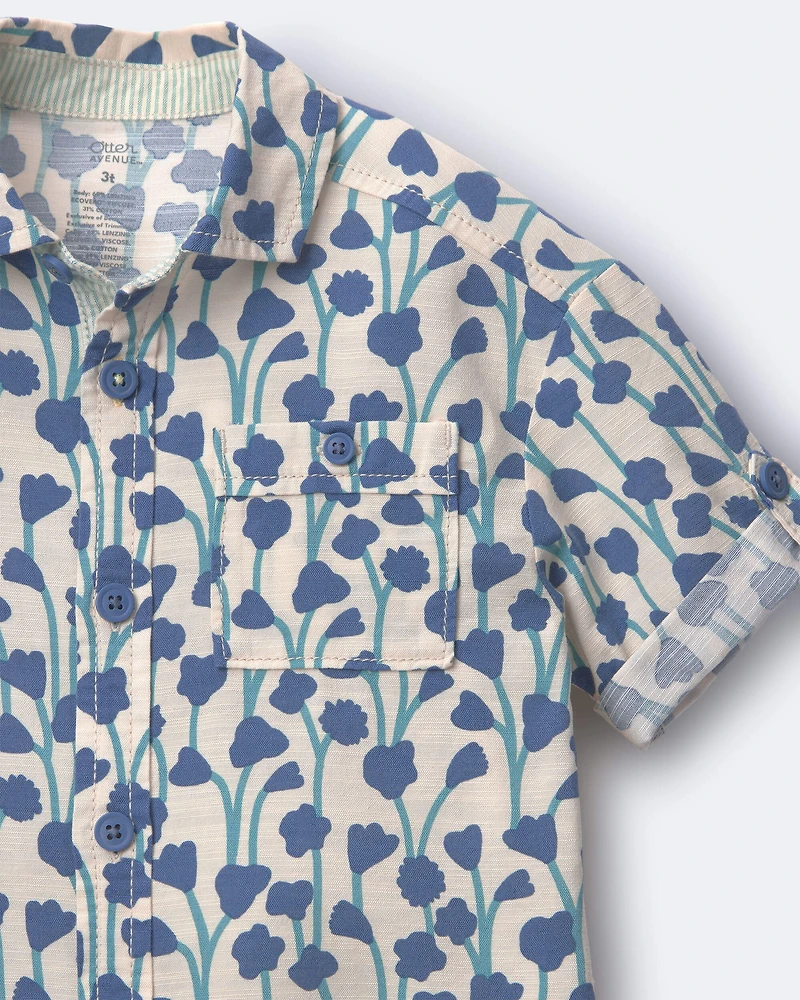 Toddler Boy Button-Down Short-Sleeve Shirt Wildflower Print - Cream