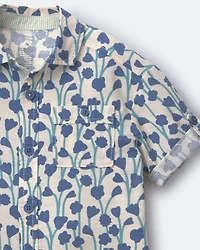 Toddler Boy Button-Down Short-Sleeve Shirt Wildflower Print - Cream