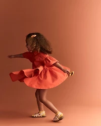 Toddler Girl Ruffle Collar Flowy Dress - Orange