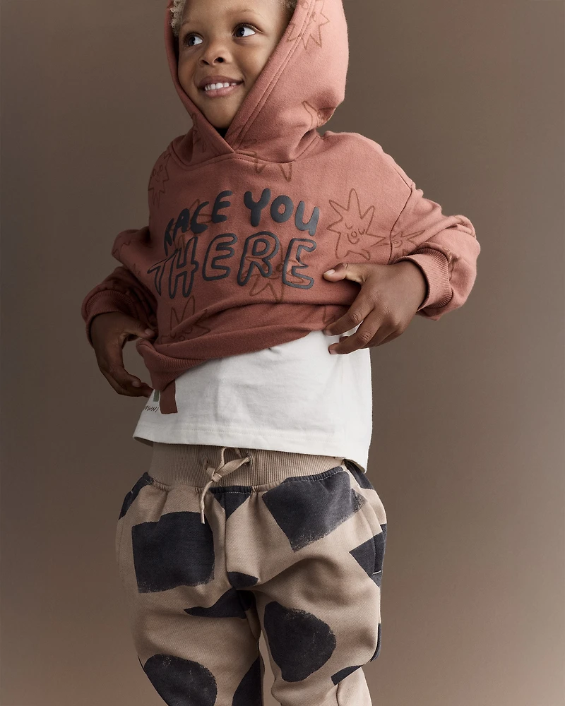 Toddler Race You There' Fleece Hoodie - Rust