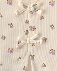 Toddler Girl 2-Piece Flower Floral Short-Sleeve Top & Pant Set – Cream/Green
