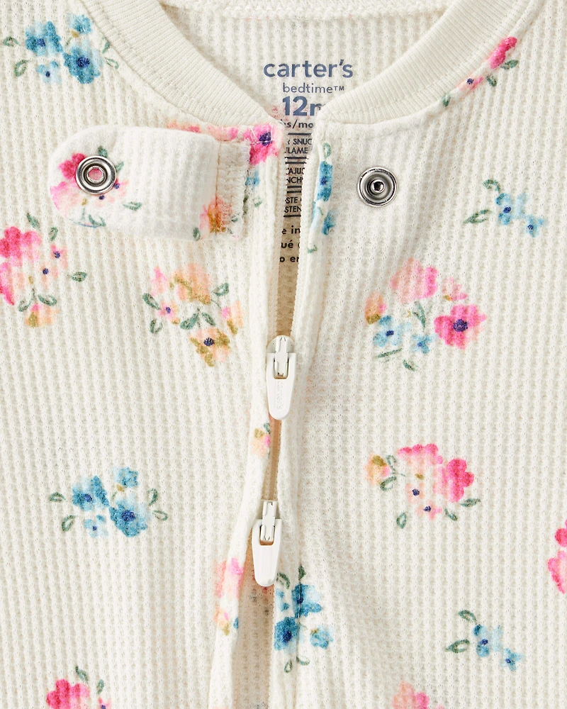 Baby Girl Floral Cotton Long-Sleeve Snug Fit 1-Piece pyjamas - White