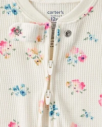 Baby Girl Floral Cotton Long-Sleeve Snug Fit 1-Piece pyjamas - White