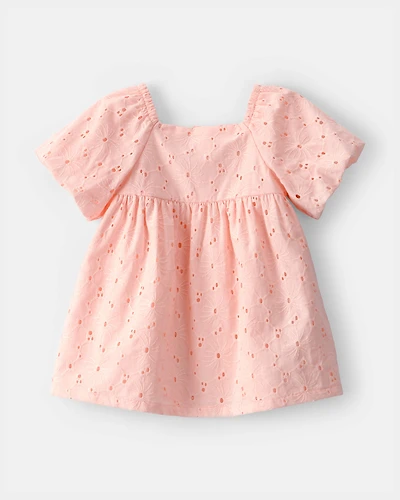 Baby Girl Short-Sleeve Eyelet Dress - Pink