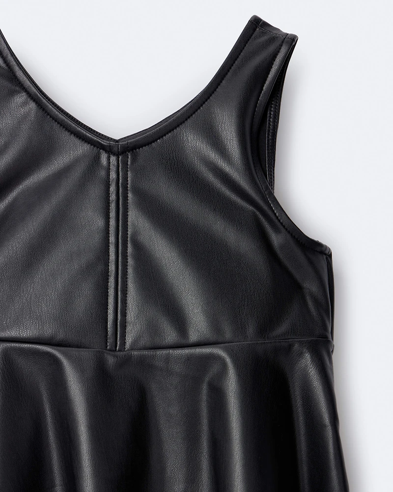 Toddler Girl Faux Leather Sleeveless Dress - Black