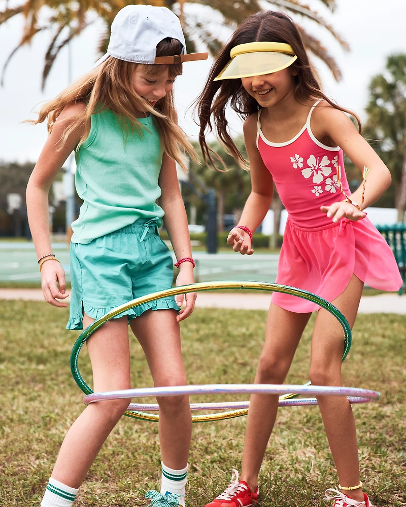 Girls 2-Piece Swimsuit and Cover Up Skirt Set - Pink