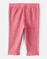 Baby Girl Heart Print Cotton Pull-On Pants - Pink