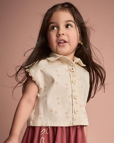 Toddler Girl Sleeveless Button-Down Top Dot Print