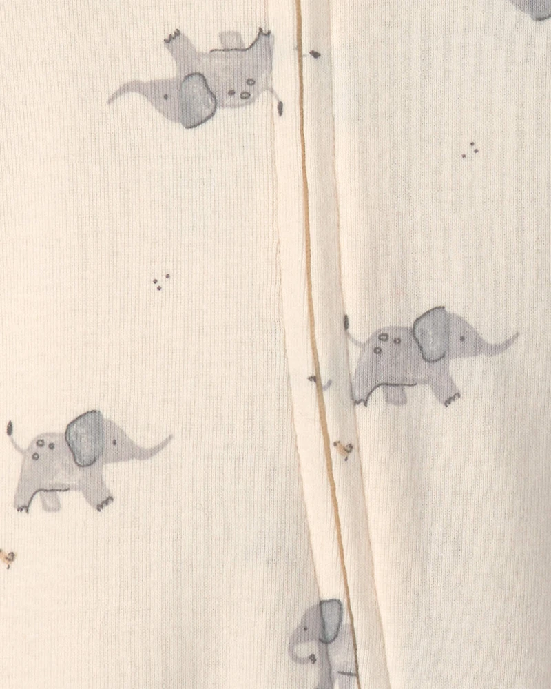 Baby 2-Pack Elephant Striped 100% Cotton 2-Way Zip Sleepers - Grey