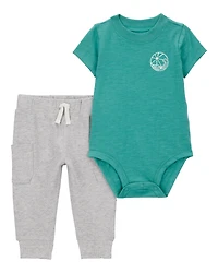 Baby 2-Piece "Sea You Later" Bodysuit & Pant Set - Green/Grey