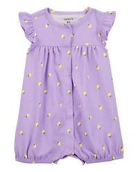 Baby Girl Lemon Short-Sleeve Romper - Purple
