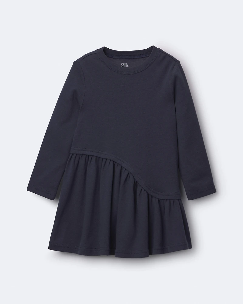 Toddler Girl Ribbed Long-Sleeve Asymmetrical Dress - Navy
