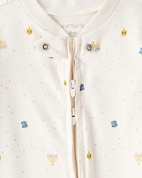 Baby Hanukkah Microprint 100% Cotton Sleeper - Cream