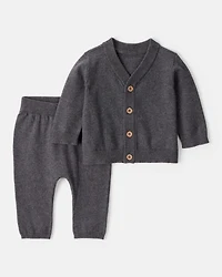 Baby Boy 2-Piece Cotton Long-Sleeve Cardigan & Pant Set - Grey