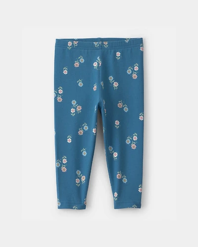 Baby Girl Floral Pull-On Stretch Leggings - Blue