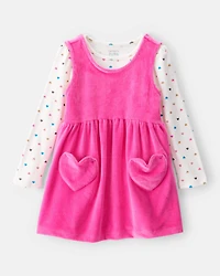 Toddler Girl Heart Velour Dress Set - Pink