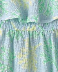 Baby Girl Palm Leaves Ruffle Dress - Blue