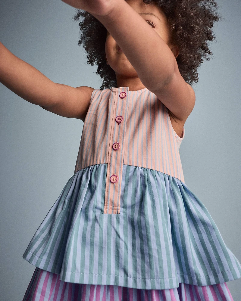 Toddler Girl Tiered Drop-Waist Dress Stripes - Blue/Purple