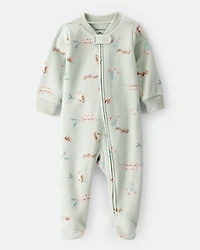 Baby Girl Squirrel Print Loose Fit Long-Sleeve Sleeper - Green