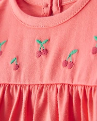 Baby Girl 2-Piece Cherry Bodysuit & Pant Set - Coral