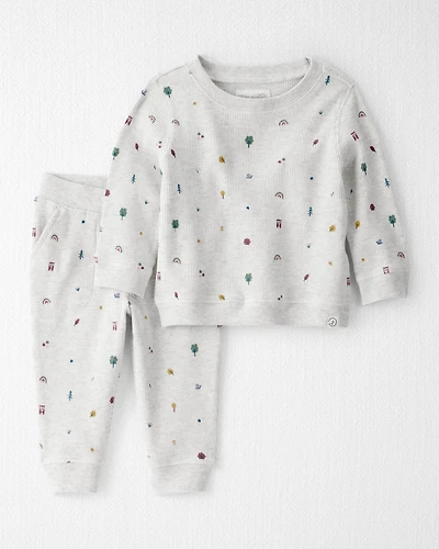 Baby Girl 2-Piece Organic Cotton Waffle Knit Set Icon Print