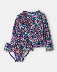 Toddler Girl 2-Piece Floral Long-Sleeve Rashguard Swimsuit Set
