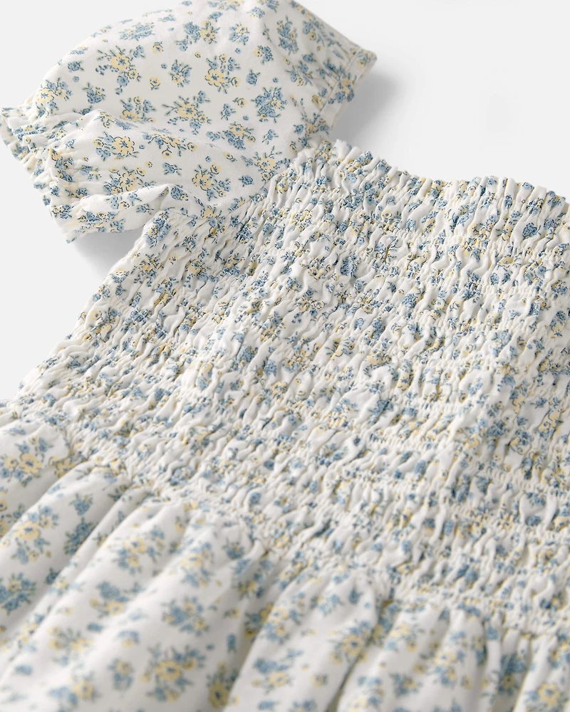 Girls Smocked Dress Made with Organic Cotton Spring Bloom Print