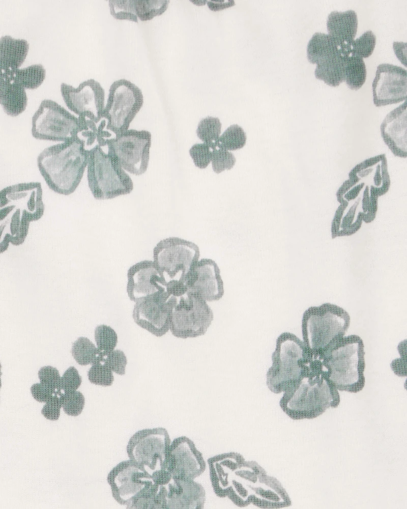 Baby 2-Piece Flutter-Sleeve Floral Bodysuit & Short Set - Ivory/Green