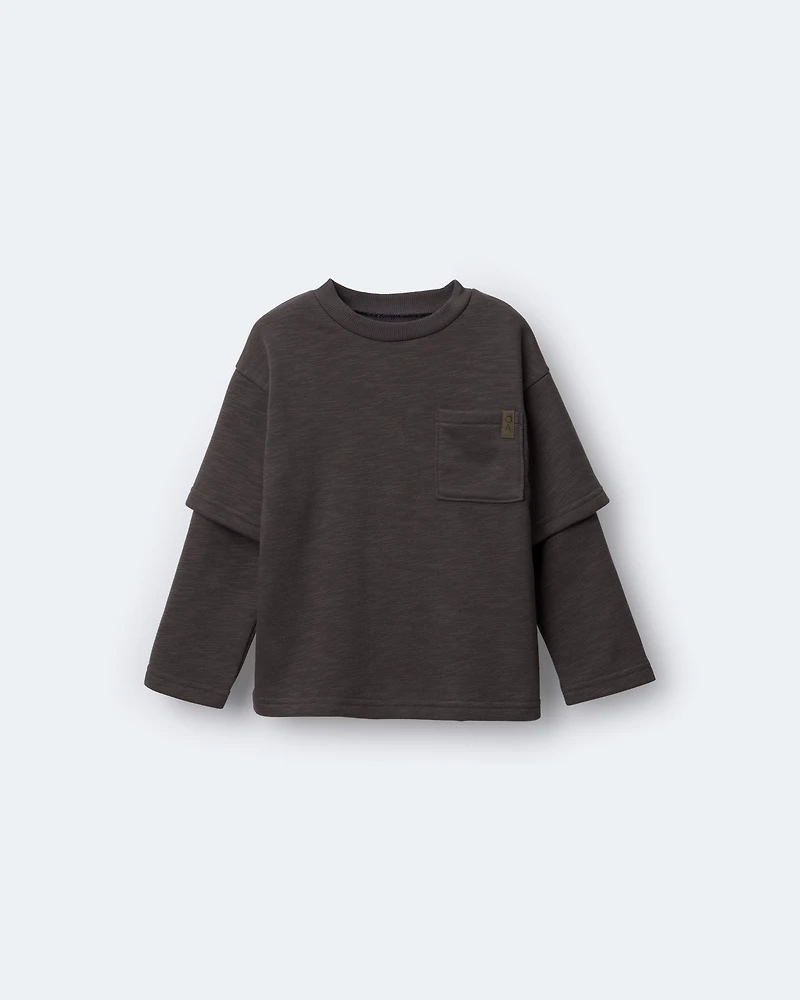 Toddler Boy Long-Sleeve Pocket Tee - Dark Grey