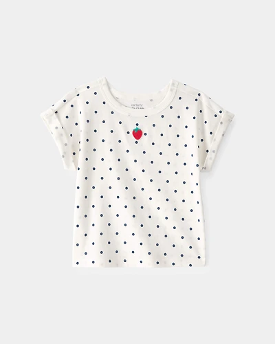 Toddler Girl Strawberry Polka Dot Top - White