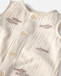 Baby Organic Cotton Gauze Embroidered Romper