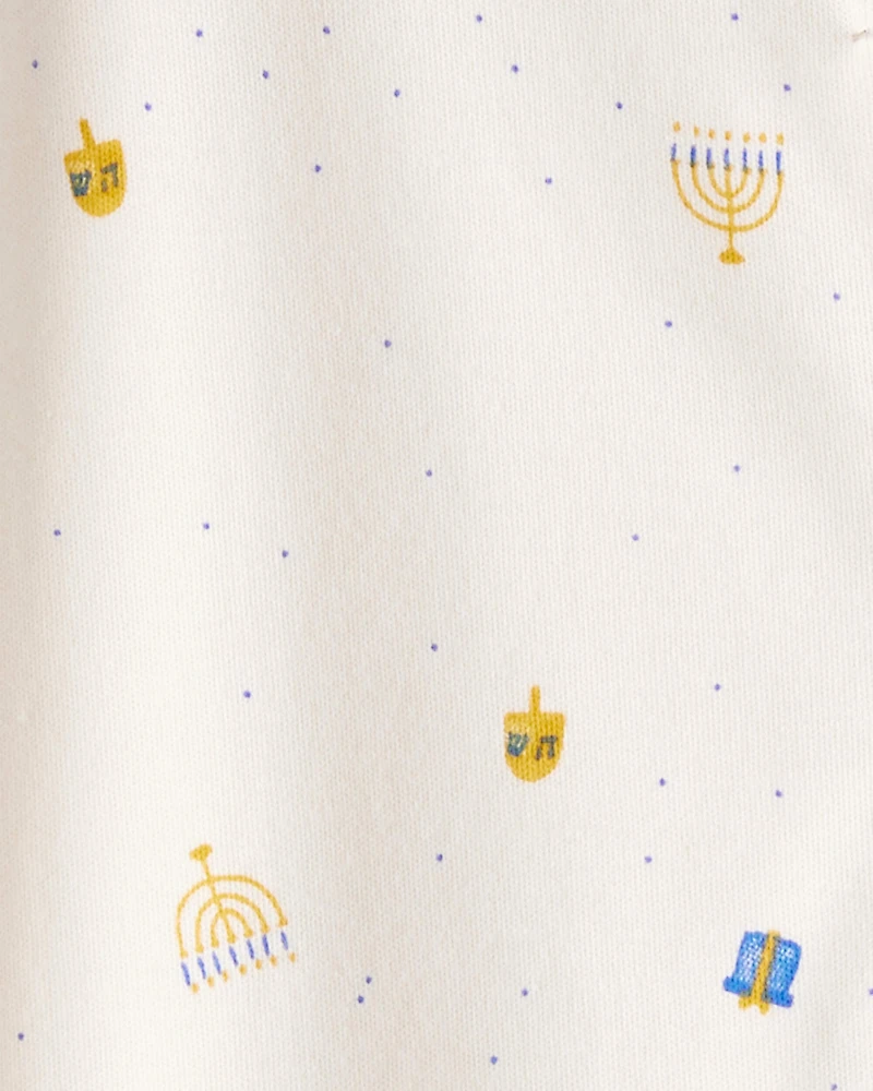Baby Hanukkah Microprint 100% Cotton Sleeper - Cream
