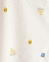 Baby Hanukkah Microprint 100% Cotton Sleeper - Cream