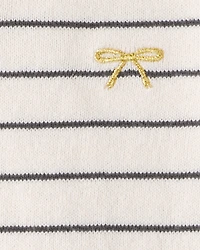 Baby Girl Bow Striped Long-Sleeve Tee & Pant Set - White/Grey